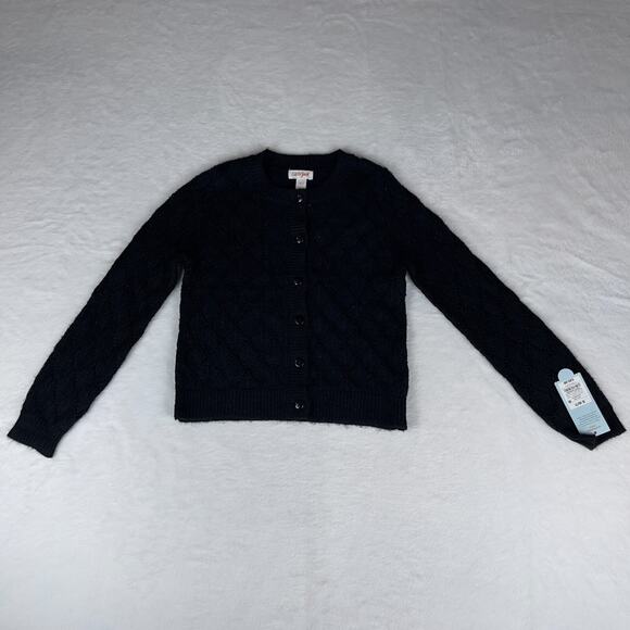 Cat & Jack Pointelle‎ Cardigan Sweater Girls Small Black Knitted Button-Front - Picture 1 of 4